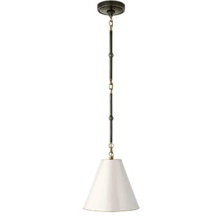 Thomas O'Brien for Visual Comfort Signature Goodman Petite Hanging Shade in Bronze & Hand-Rubbed Antique Brass with Antique White Shade For Sale