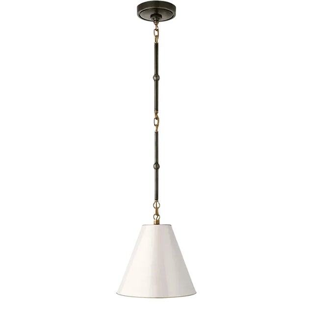 Thomas O'Brien for Visual Comfort Signature Goodman Petite Hanging Shade in Bronze & Hand-Rubbed Antique Brass with Antique White Shade For Sale