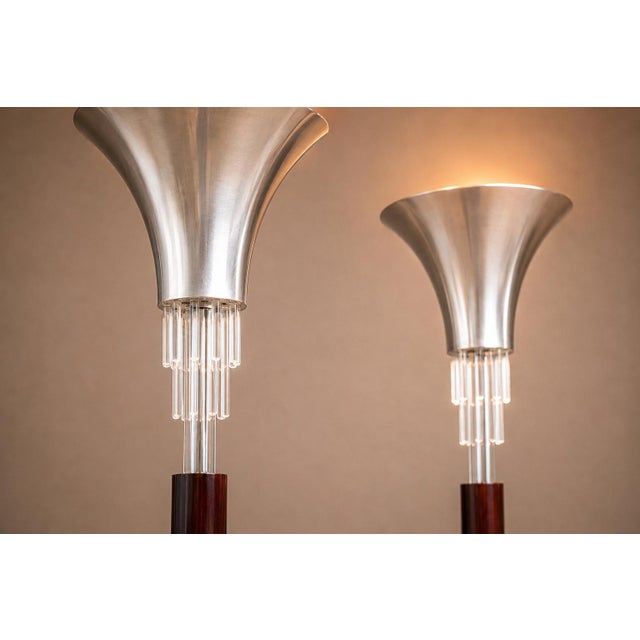 Pair of “Torchierre” Floor Lamps in Rosewood, Crystal & Metal, Unknown, 1950s For Sale - Image 12 of 12