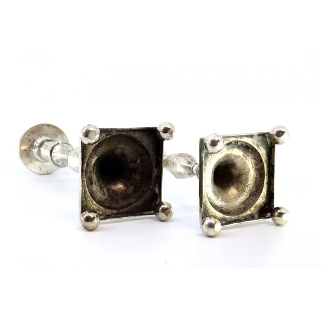 Silver Candlesticks with Embossed Stems, Friezes and Spherical Feet, Set of 2, in Very Good conditions. Designed before...