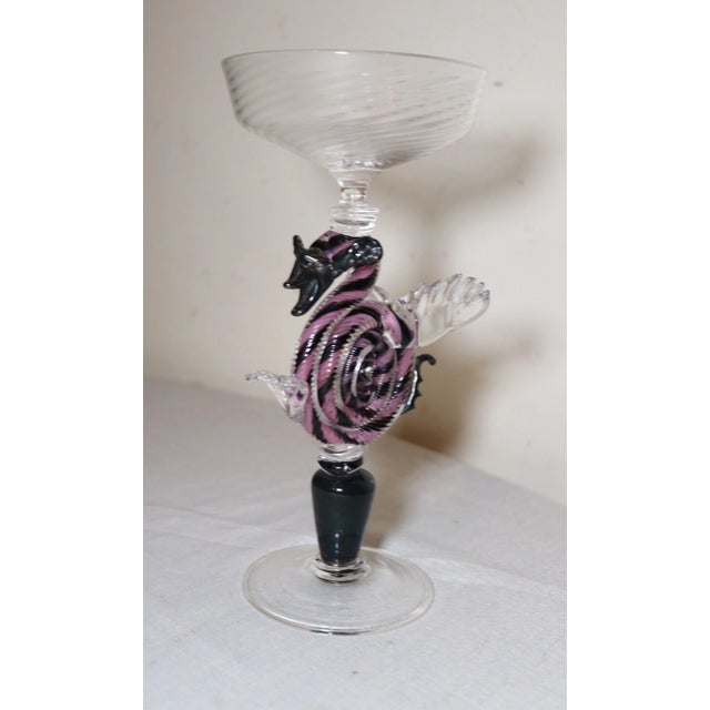 Up for sale is a very high quality hand blown Italian Venetian art glass goblet by Sterno. it's blown with very elaborate...