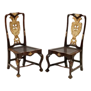 18th Century Portuguese Baroque Period Two Headed Eagle Side Chairs - a Pair