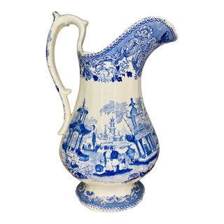 19th Century English Blue and White Staffordshire Pitcher For Sale