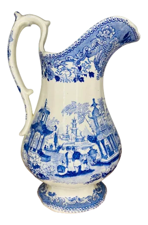 19th Century English Blue and White Staffordshire Pitcher