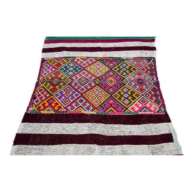 Handwoven Vintage modern small kilim rug from Marash region of Turkey. Approximately 50-60 years old.