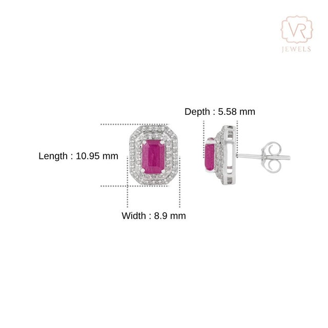 Contemporary 1.64ct Ruby & Double Halo Diamond Earrings in 14k Gold- 2 Pieces For Sale - Image 13 of 17