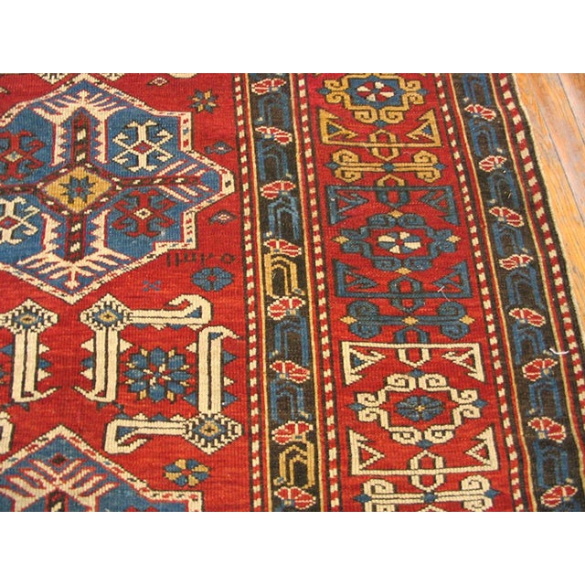 Early 20th Century 1900s Red Geometric Medallion Antique Caucasian Shirvan Rug 4'0" X 6'8" Knotted Wool Carpet For Sale - Image 5 of 6