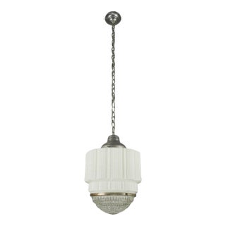 1930s Skyscraper Art Deco Milk Glass Pendant Light For Sale