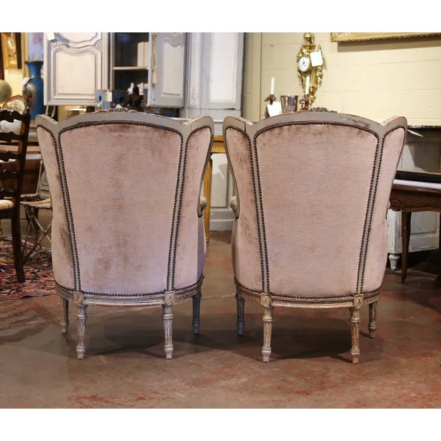 Pair of 19th Century Louis XVI Carved and Painted Ear Shape Fauteuils For Sale - Image 12 of 12