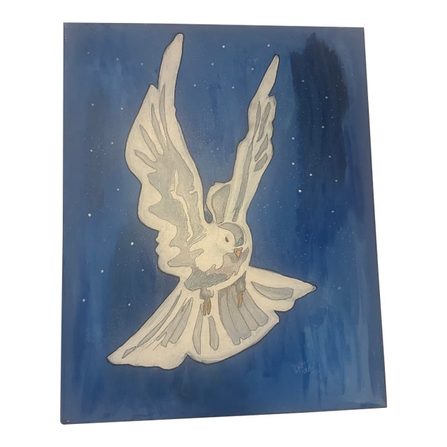 White Dove Flying Original Painting on Stretched Canvas For Sale