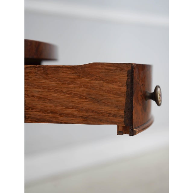 Round Burl Walnut & Mahogany 1 Drawer Pedestal Table For Sale - Image 4 of 17