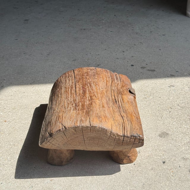 Small Stool in Wabi-Sabi Monoxylous Blond Teak, 1980s For Sale - Image 4 of 11