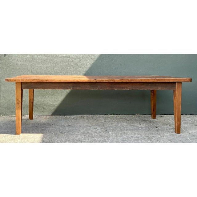 Vintage Rustic Wide Plank Wood Farm Table For Sale - Image 9 of 15