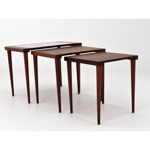 Rosewood Nesting Tables with Ceramic Tiles, Denmark, 1960s, Set of 3 For Sale - Image 11 of 18