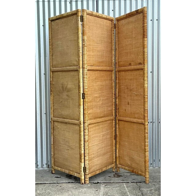 Coastal Vintage Costal Woven Rattan Folding Screen For Sale - Image 3 of 6