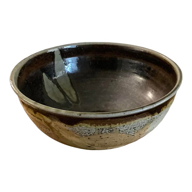Vintage Late 20th Century Studio Pottery Hand Thrown Glazed Centerpiece Bowl, Brown Colors Stamped Prins For Sale