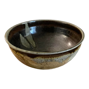 Vintage Late 20th Century Studio Pottery Hand Thrown Glazed Centerpiece Bowl, Brown Colors Stamped Prins