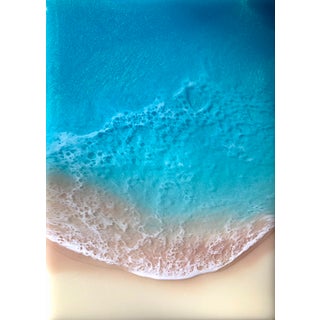 White Sand Beach #30 by Ana Hefco | Layered resin on wood panel depicting ocean waves and sand. For Sale