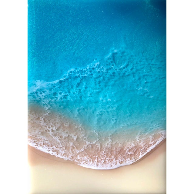 White Sand Beach #30 by Ana Hefco | Layered resin on wood panel depicting ocean waves and sand. For Sale