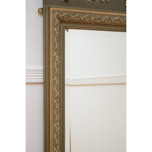 Belle Époque French Gilded and Olive Green Wall Mirror with Ribbon Crest, 1900s For Sale - Image 13 of 15