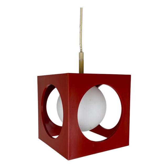 Minimalist Space Age Red Cube Ceiling Lamp by Richard Essig, Germany, 1970s For Sale