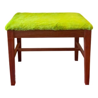 1940s Mid Century Modern Lime Green Faux Fur Bench, Vanity Seat For Sale