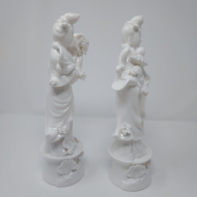 1950s Lenwile Ardalt Verithin Japan Porcelain Blanc De Chine Pair Goddess Figurines 11" Tall Vintage For Sale - Image 5 of 10