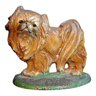 Antique Hubley #353 Cast Iron Pekingese Dog Paperweight Figurine / Single Bookend (C. 1920s) For Sale