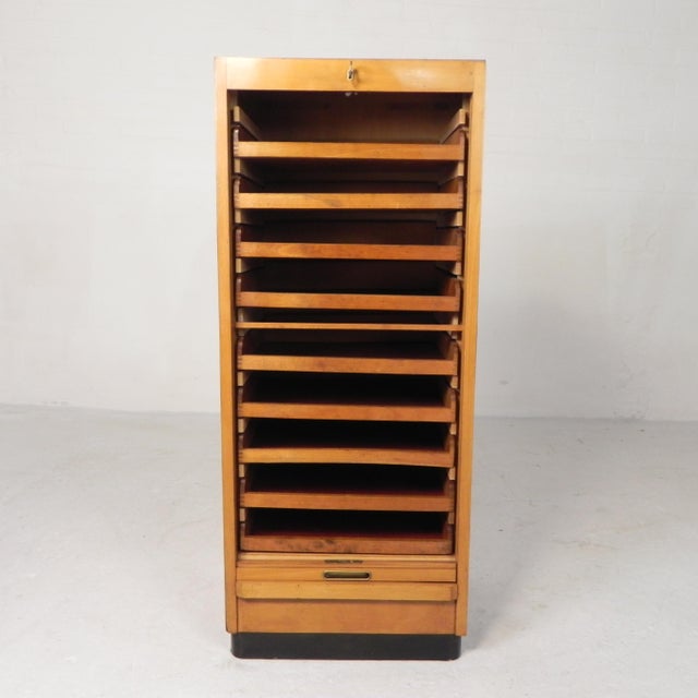 Brown Vintage Birch Roller Shutter Cabinet from Ekawerk Horn Lippe, Germany, 1950s For Sale - Image 8 of 18