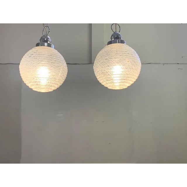 Ball Ceiling Lamps with Multi-Strands Engraving Effect, 1970s, Set of 2 For Sale - Image 3 of 15