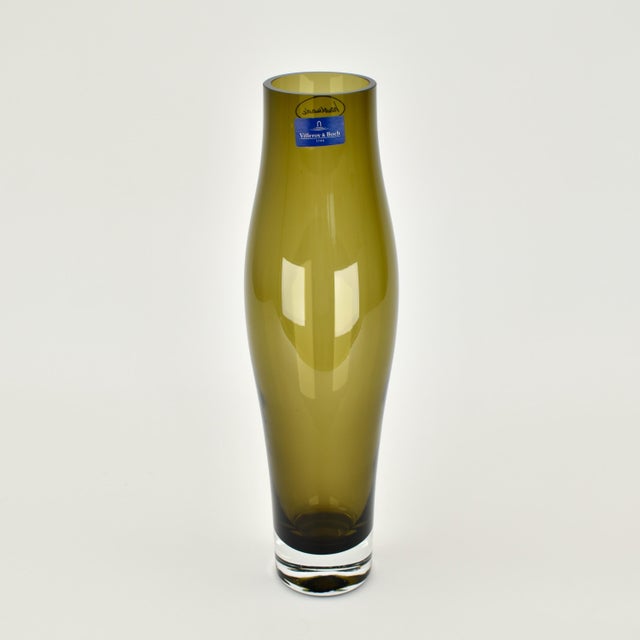 Villeroy & Boch Villeroy & Boch Olive Green Glass Vase | Mid Century Modern Style Clear Base Germany Venini Murano Contemporary Decoration Safari Holmegaard For Sale - Image 4 of 8