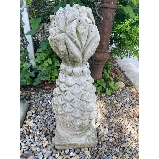 1970s Concrete Garden Ornamental Pineapple Sculptures-a Pair For Sale - Image 5 of 6