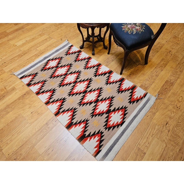 Vintage Native American Navajo Rug, Handwoven Wool, Allover Diamond Pattern, 3x5 For Sale - Image 14 of 15