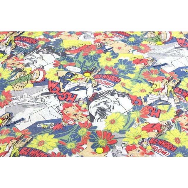 Mid Century Vintage Chrome Frame Ottoman With Pop Art Embossed Leather Upholstery For Sale - Image 4 of 10