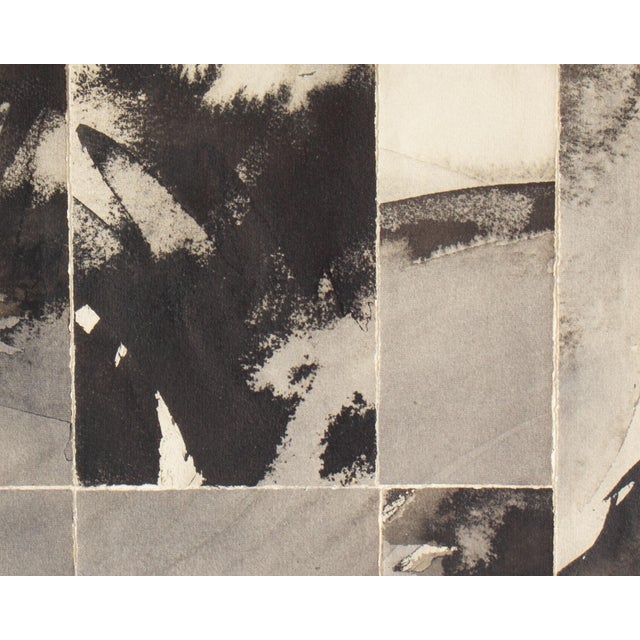 A 1960s watercolor painting by the artist Le Rouse. This abstract work features black and gray designs painted on paper...