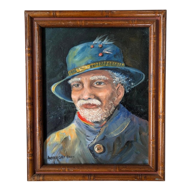 Vintage Fisherman Oil Painting Framed For Sale