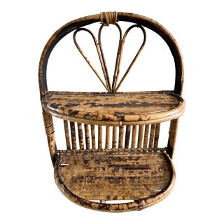 Vintage Tortoise Shell Burnt Bamboo Wall Hanging Shelf For Sale