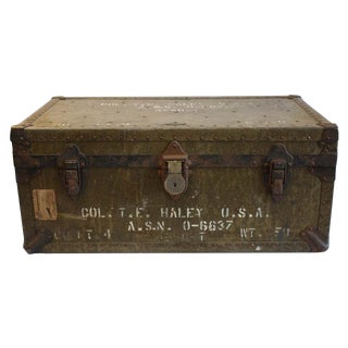 1939 WWII Era Military Trunk Leather Metal Trim For Sale