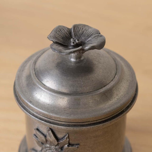 1930s French Pewter Floral Canisters, Set of 3 For Sale - Image 12 of 15