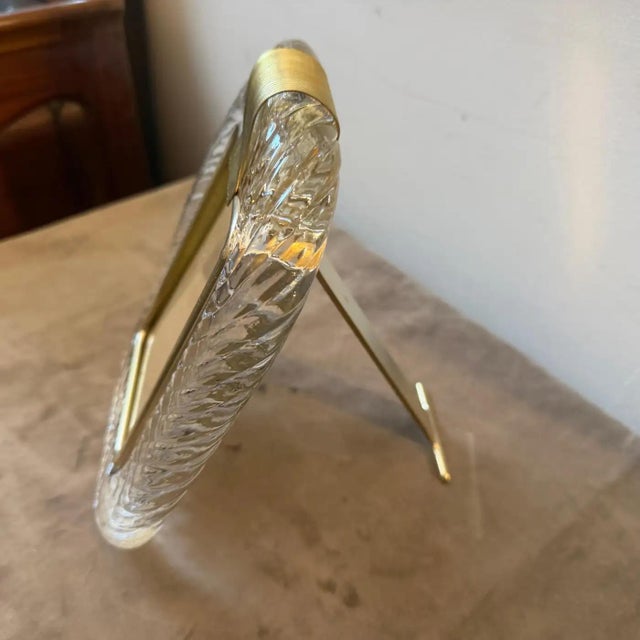 Brass 1990s Barovier Style Art Deco Clear Murano Glass and Brass Picture Frame For Sale - Image 8 of 12