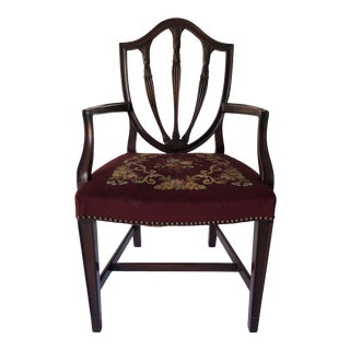 Vintage Mahogany Arm Chair Needlepoint Upholstery For Sale