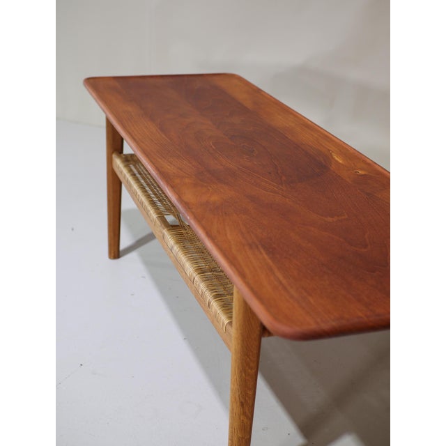 Mid-Century Modern AT10 Coffee Table in Teak, Oak and Cane by Hans J. Wegner for Andreas Tuck, Denmark, 1950s For Sale - Image 3 of 18