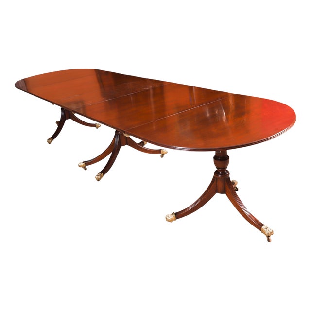 Antique Regency Revival Triple Pillar Dining Table, 1900s For Sale