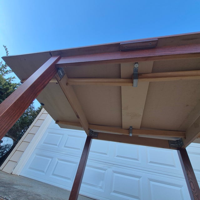 1990s Oak Veneer Expanding Dining Table W/ Built in Extending Leaves For Sale - Image 9 of 10