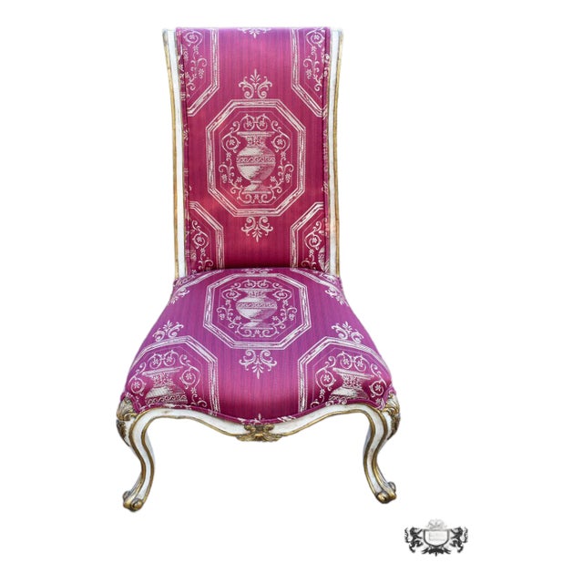 Boudoir Wood Side Chair French Rococo Red Gold Gilt Cabriole Leg Medallion 70s For Sale
