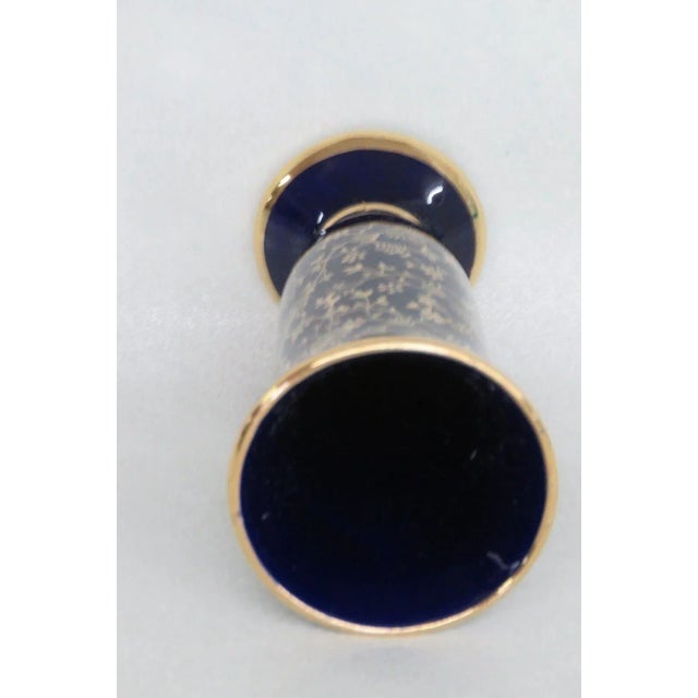 Bavaria Germany Glass Small Cobalt Blue and Gold Floral Design Bud Vase For Sale - Image 4 of 8