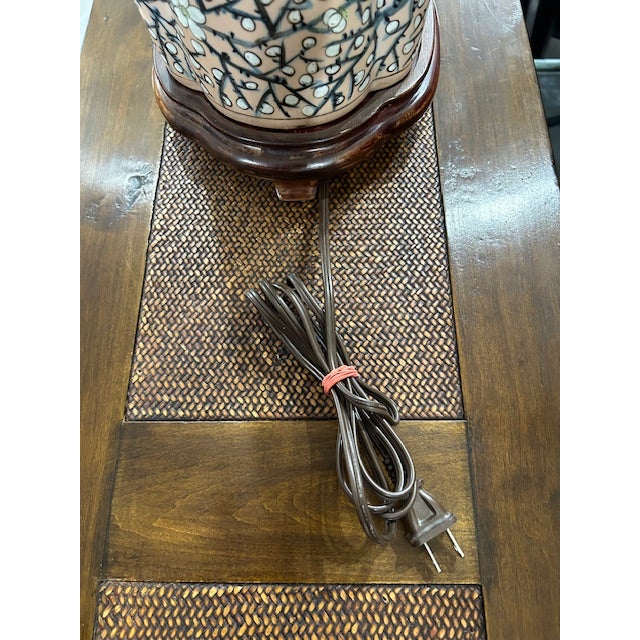Vintage Pink Porcelain Cherry Blossom Lamps, a Pair For Sale - Image 11 of 11