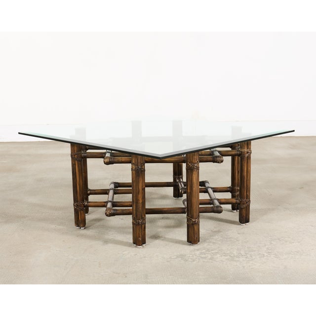 McGuire McGuire Organic Modern Rattan Brass Lattice Cocktail Table For Sale - Image 4 of 17