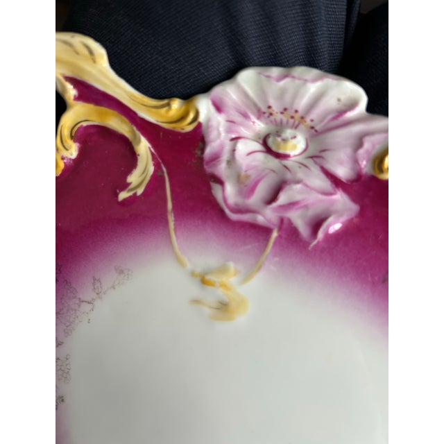 Early 20th Century Antique Weimar Germany Porcelain Tray Raspberry Magenta Ground Gilt Floral For Sale - Image 5 of 11