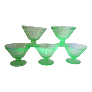Vaseline Uranium Green Glass Set of 5 Dessert Ice Cream Cups